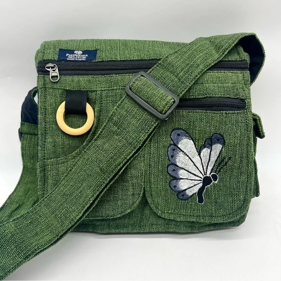 Elegant Green Crossbody Bag with Butterfly Embroidery, Handmade Ethical Bag - Picture 10 of 15